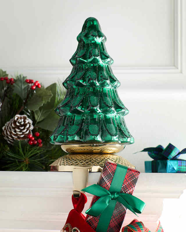Shiny Green Tree Christmas Stocking Holder